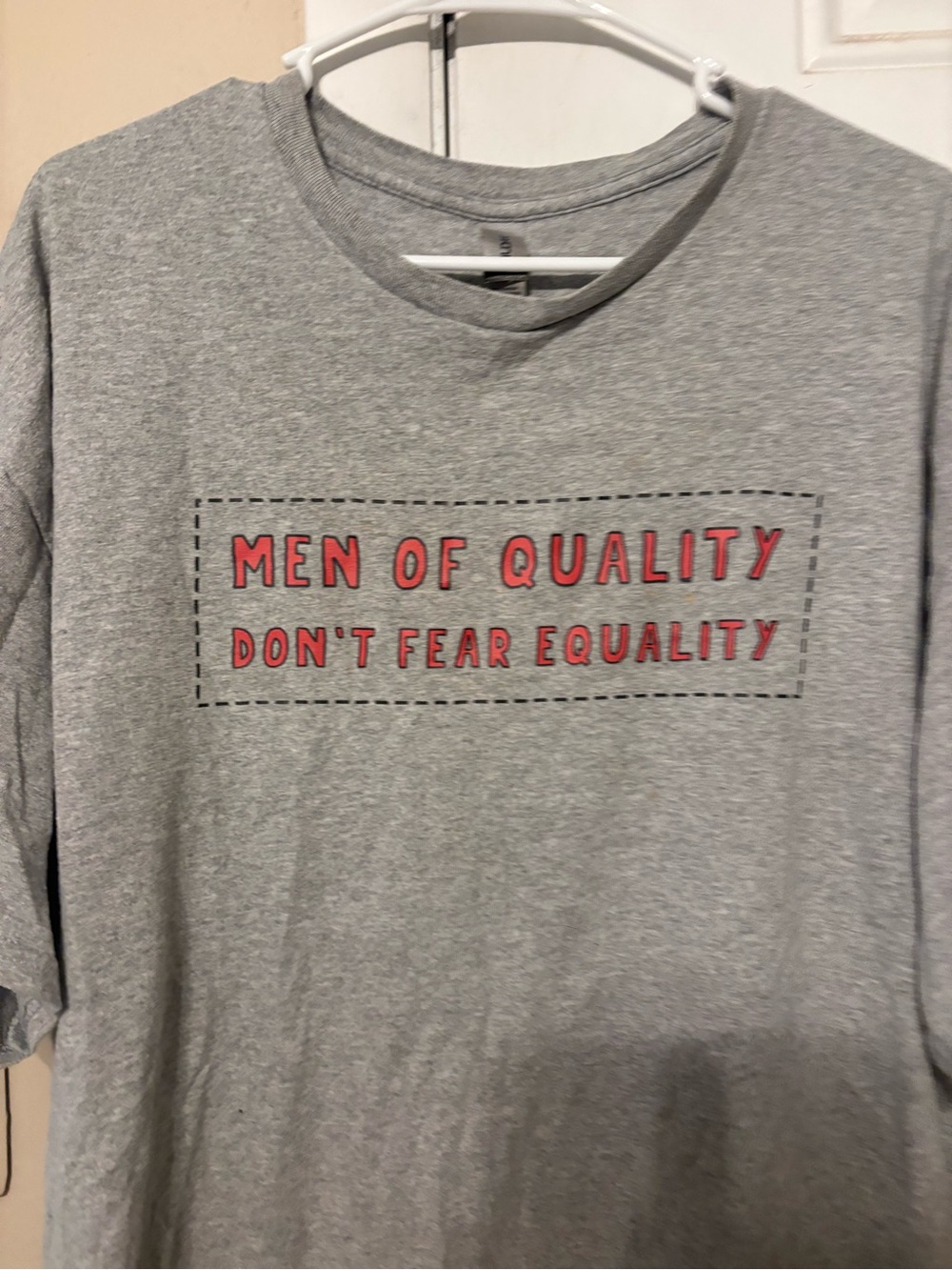 Gildan Gray Short Sleeve Tee with Red Text Graphic - Picture 2 of 4
